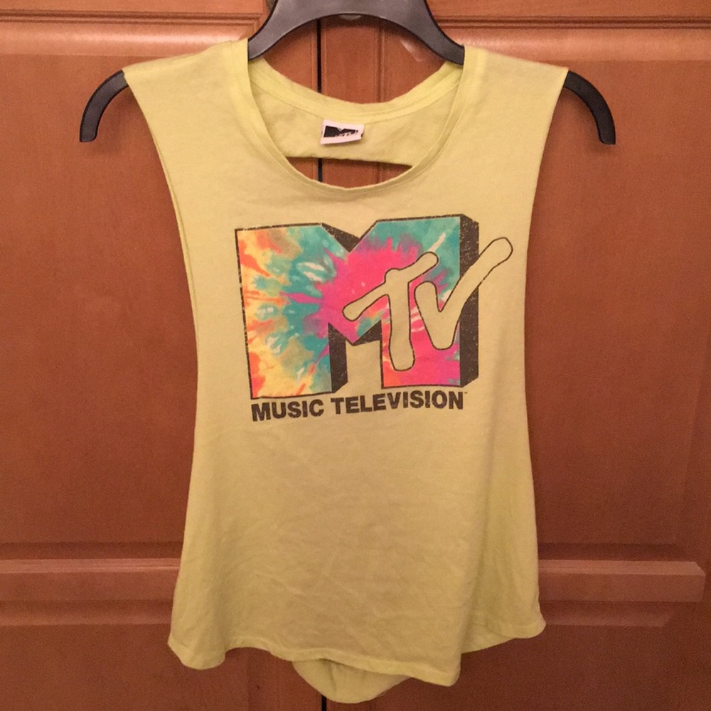 MTV neon shredded back ripped tank  tie dye